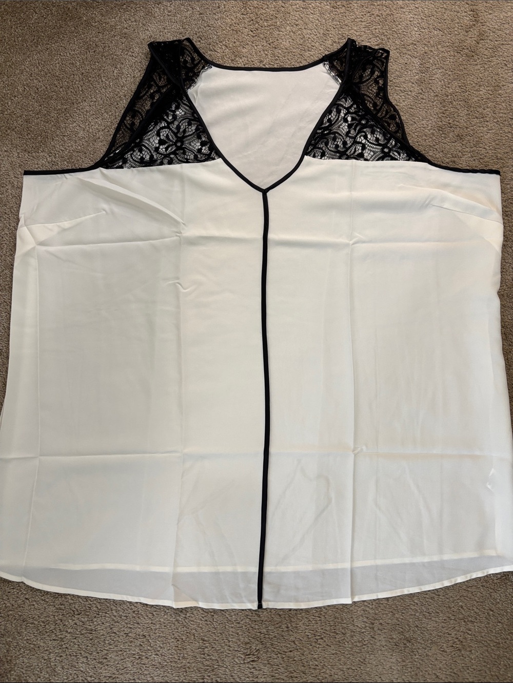 Avon Cream Tunic with Black Lace Trim